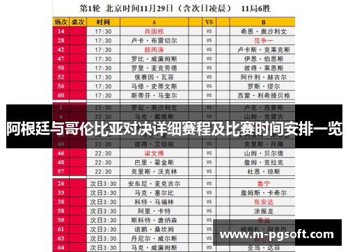 阿根廷与哥伦比亚对决详细赛程及比赛时间安排一览